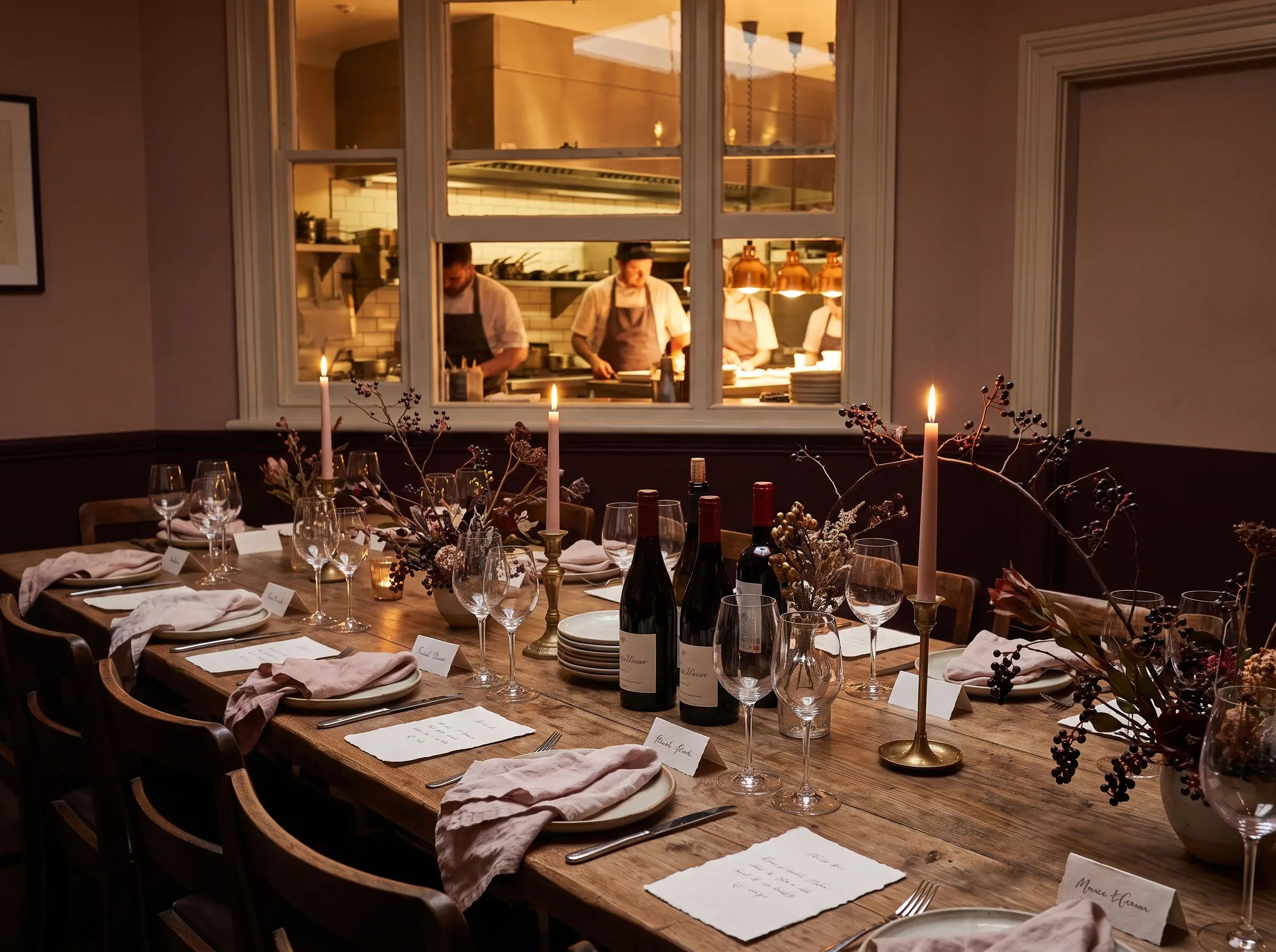 A private wine dinner table set for twelve guests